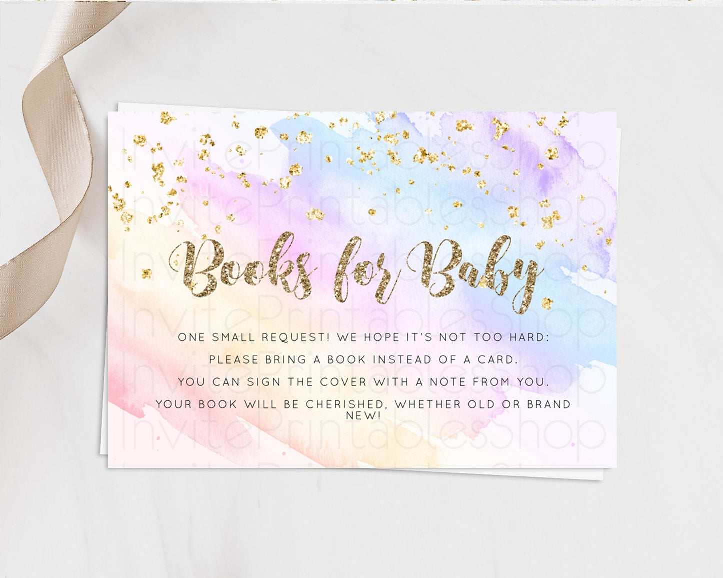 Pastel Books For Baby Card Pastel Rainbow Book Insert Colorful Ombre Watercolor Book Card Confetti Glitter Baby Book Poem Request D10633