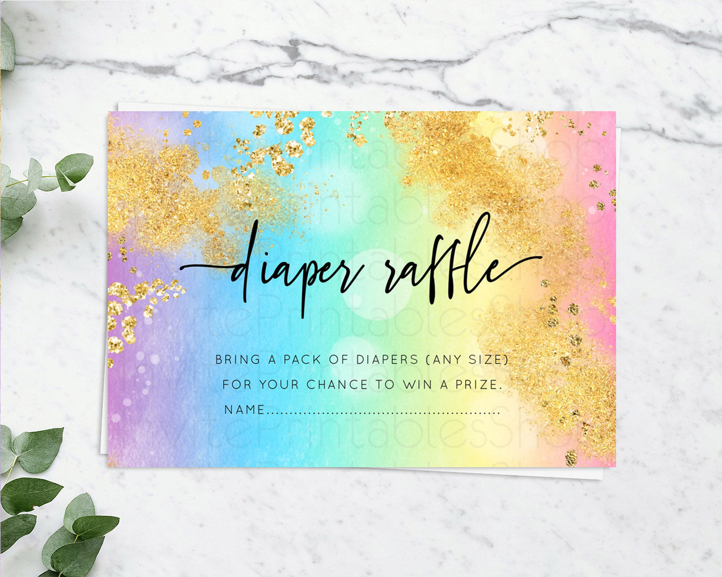 Pastel Diaper Raffle Card Pastel Rainbow Diaper Raffle Insert Colorful Ombre Watercolor Diaper Ticket Confetti Glitter Raffle Game D10559