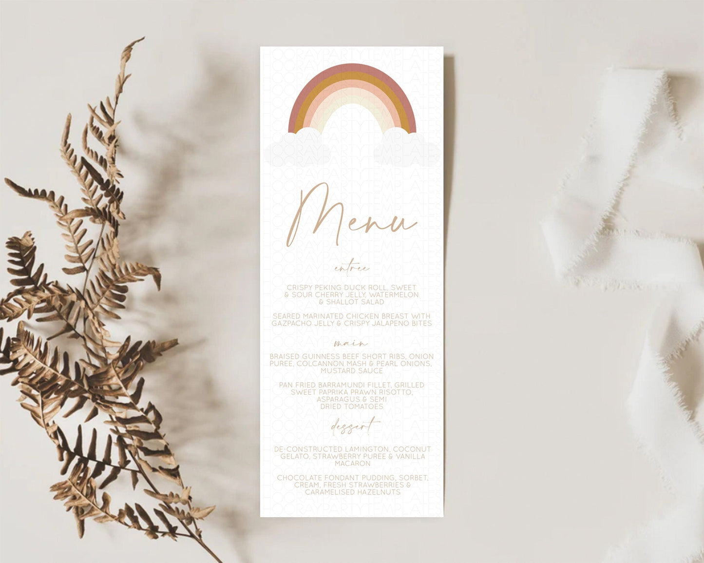 Pastel Rainbow Menu Boho Rainbow Menu Template Rainbow Boho Table Decor Pastel Rainbow Dinner Dessert Menu Rainbow Party Food Menu D10122