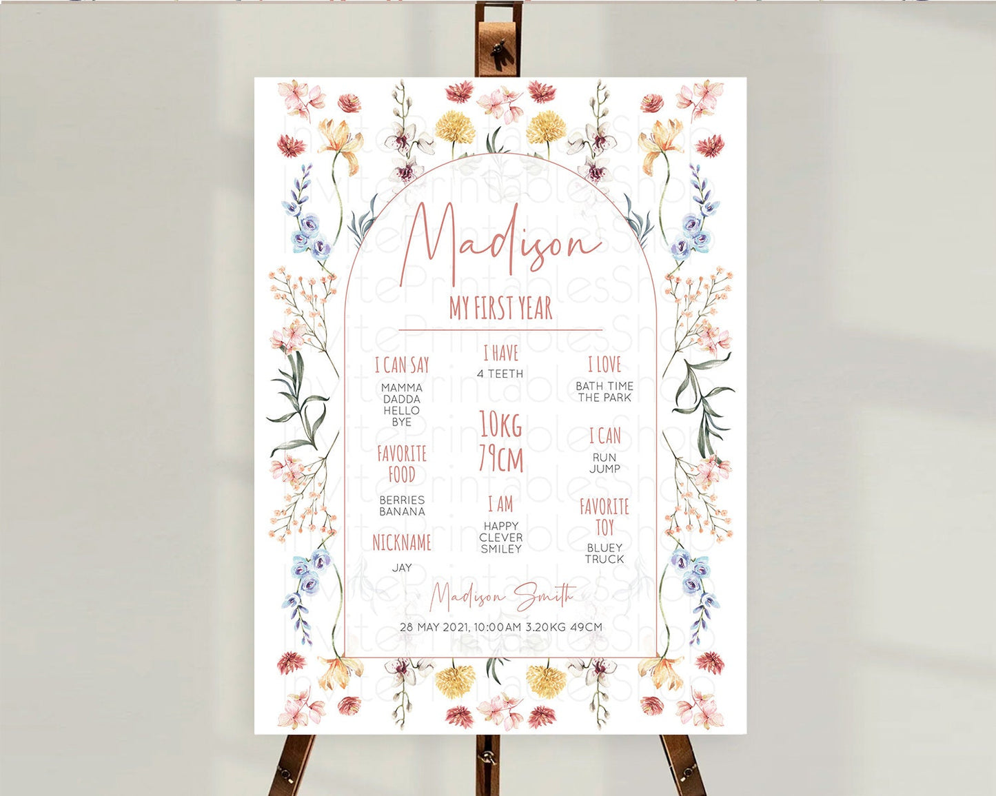 Secret Garden Milestone Board Wildflower First Birthday Milestone Poster Pastel Flowers Milestone Boho Wildflower 1st Birthday Sign D10682