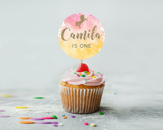 Editable Unicorn Rainbow Cupcake Topper Pastel Unicorn Decor Magical Unicron
