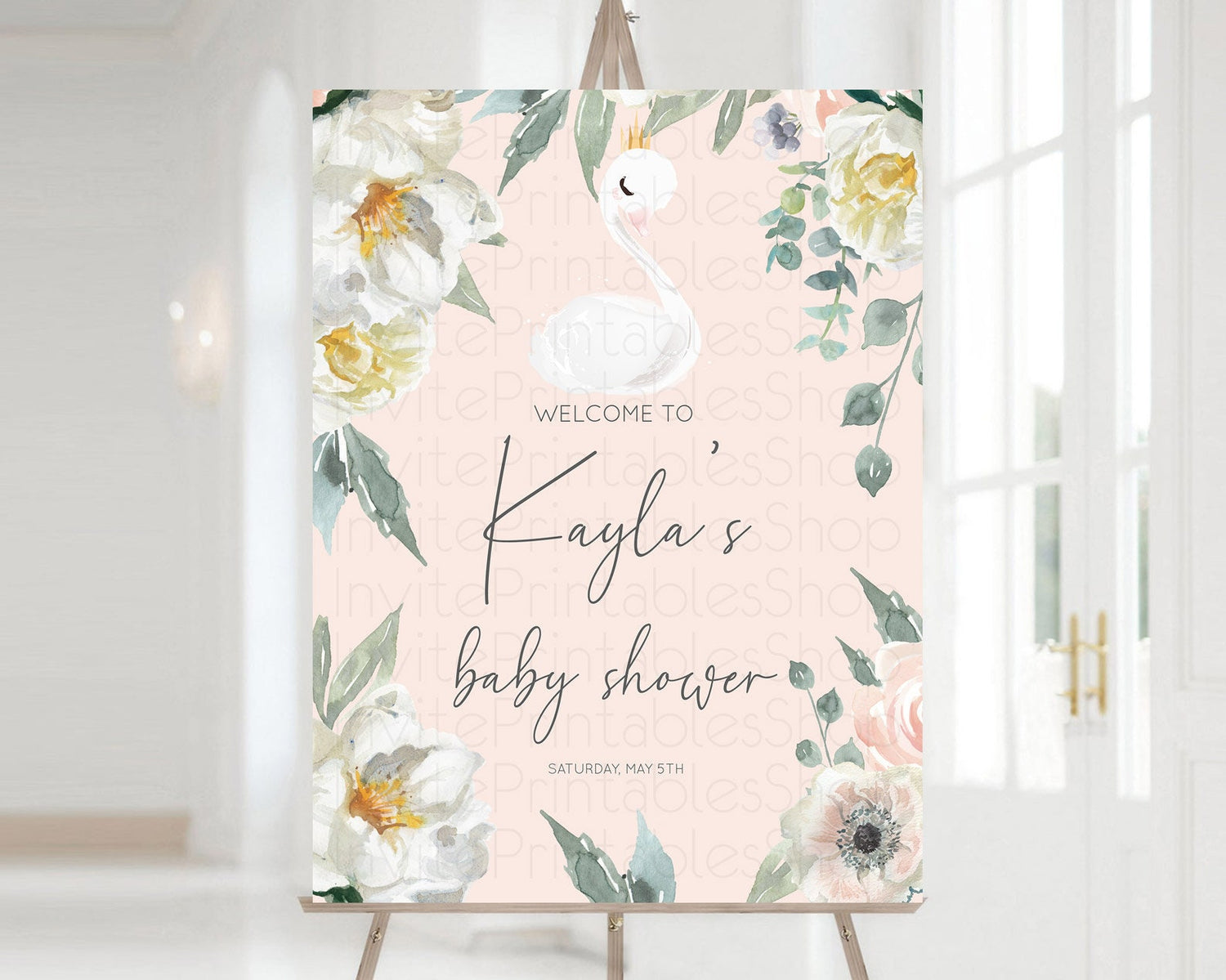 Editable Swan Baby Shower Welcome Board Swan Princess Ballet Welcome Sign En