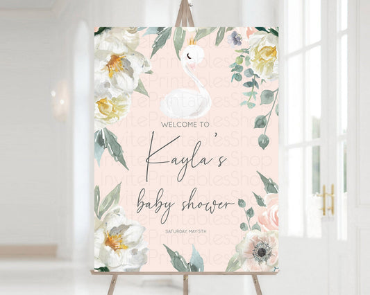 Editable Swan Baby Shower Welcome Board Swan Princess Ballet Welcome Sign En