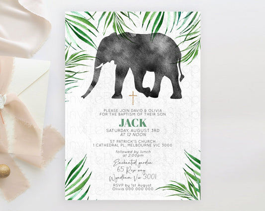 Editable Elephant Baptism Invitation Elephant Baptism 1st Birthday Invitatio
