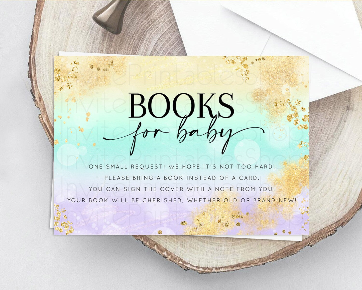 Pastel Books For Baby Card Pastel Rainbow Book Insert Colorful Ombre Watercolor Book Card Confetti Glitter Baby Book Poem Request D10672