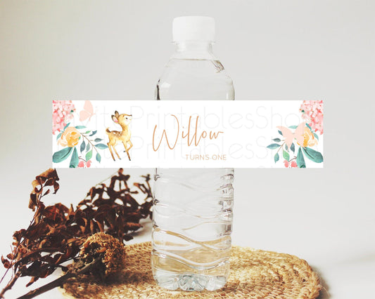 Editable Fawn Deer Water Label Template Pastel Floral Deer Enchanted Forest