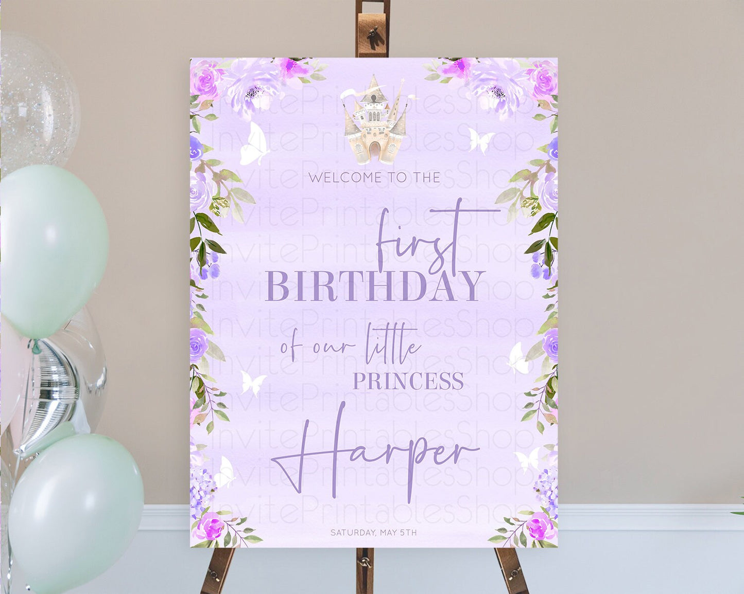 Princess Birthday Welcome Sign Pastel Princess Welcome Board Pastel Rainbow Colorful Enchanted Castle First Birthday Welcome Sign D10339