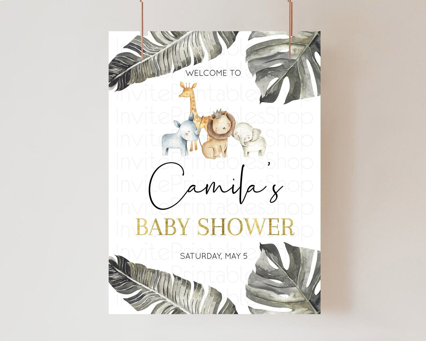 Safari Baby Shower Welcome Sign Safari Welcome Board Lion Gorilla Elephant Rhino Tropical Palm Zoo Party Decor Safari Welcome Poster D10599
