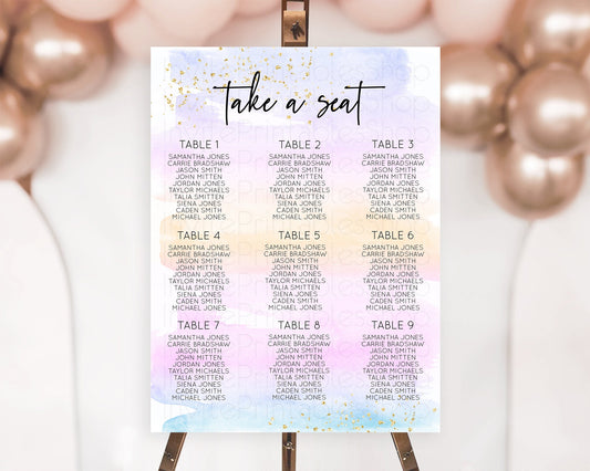 Editable Rainbow Seating Chart Pastel Seating Chart Colorful Pastel Watercol