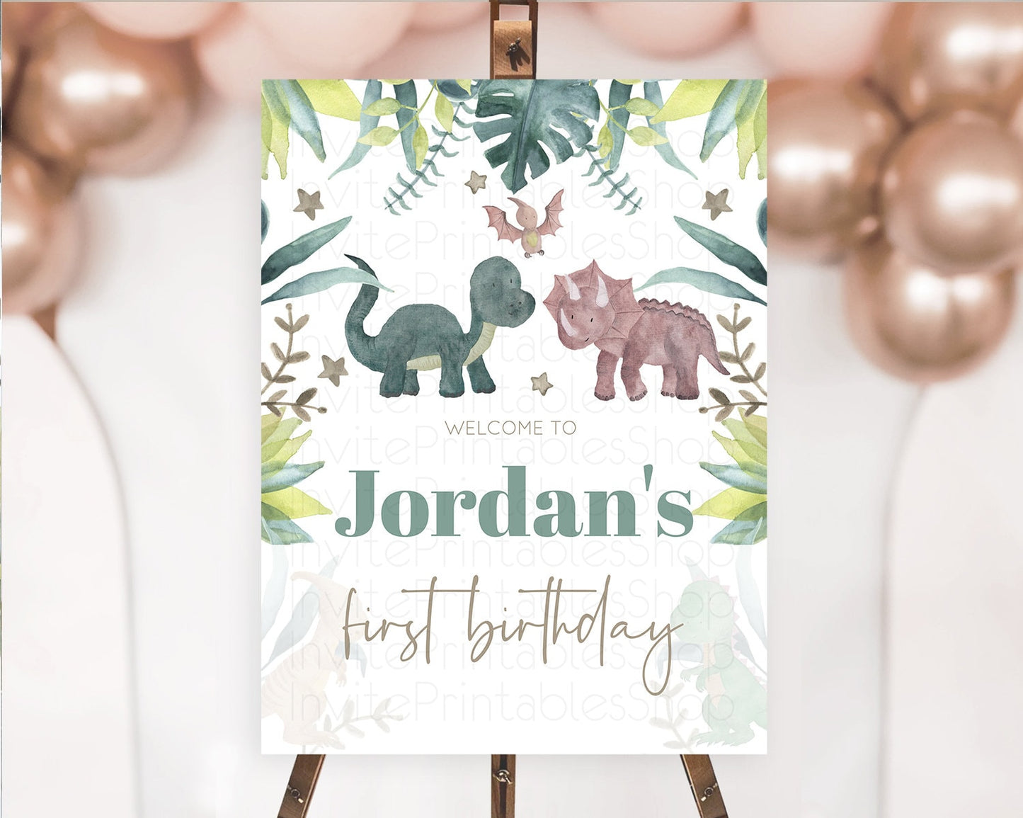 Dinosaur Welcome Sign Dinosaur Volcano Welcome Poster Dino Watercolor Volcano T-Rex Raptor Jurassic First Birthday Welcome Sign D10597