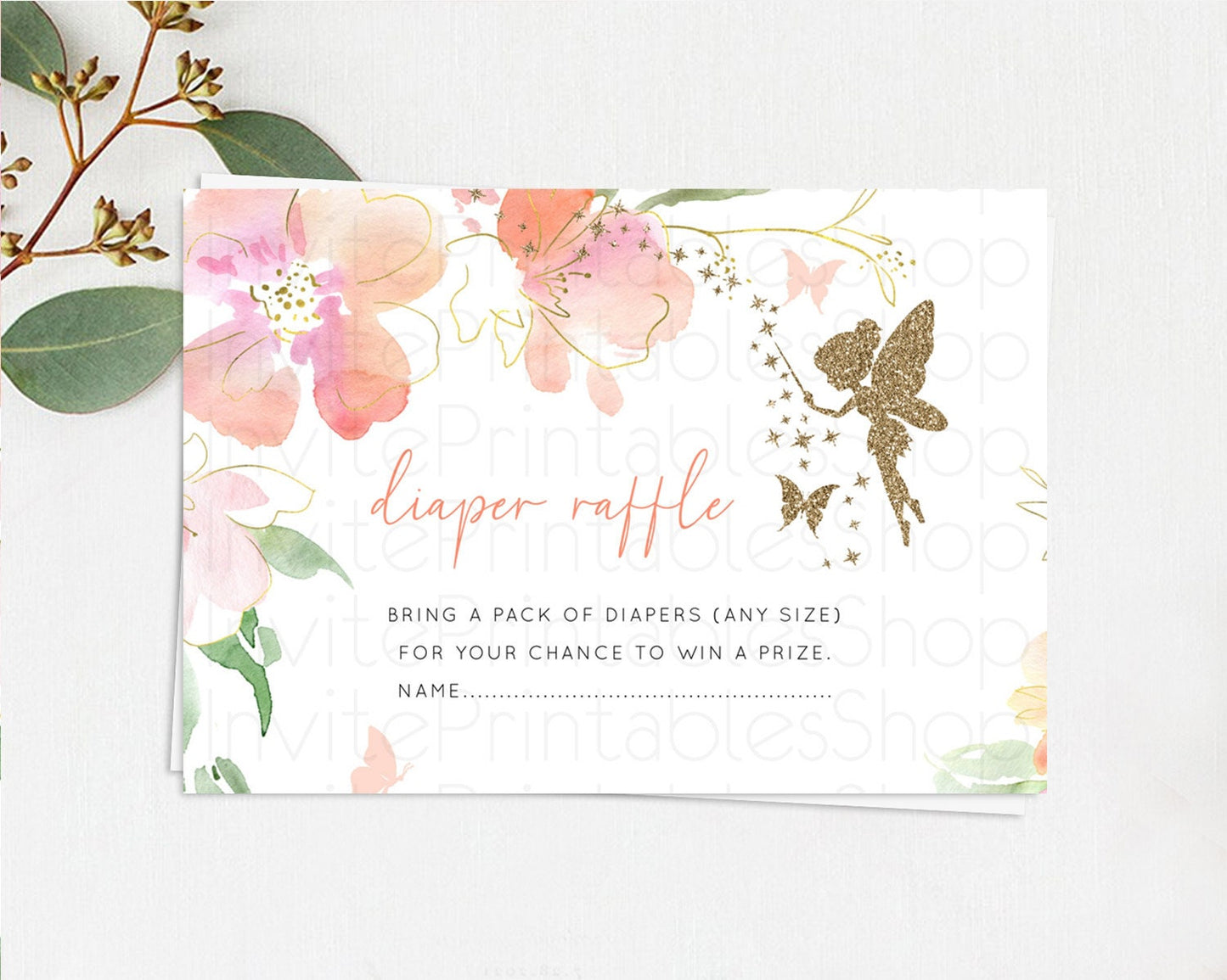 Fairy Diaper Raffle Card Fairy Diaper Insert Enchanted Garden Fairy Diaper Ticket Pastel Floral Butterfly Secret Garden Raffle Game D10934