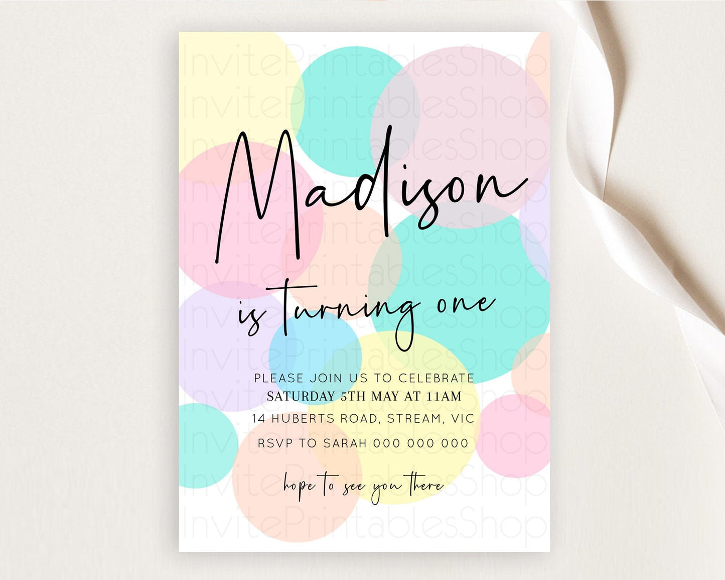 Pastel Birthday Invitation Pastel Confetti Birthday Invitation Bubbles Invitation Colorful Rainbow Confetti 2nd 1st First Birthday D10223