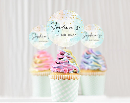 Rainbow Cupcake Toppers Pastel Cupcake Toppers Colorful Pastel Watercolor Cupcake Ombre Pastel Décor Pastel First Birthday Cupcake D10613