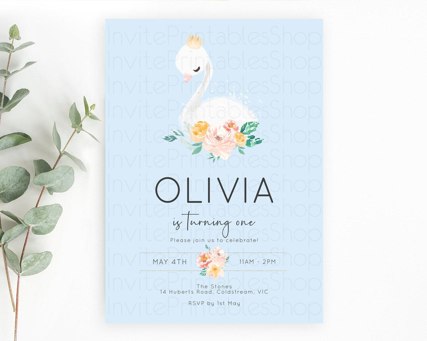 Swan Birthday Invitation Swan Princess Ballet Invitation Enchanted Forest Swan Lake Party Secret Garden Watercolour Pastel Floral D10903