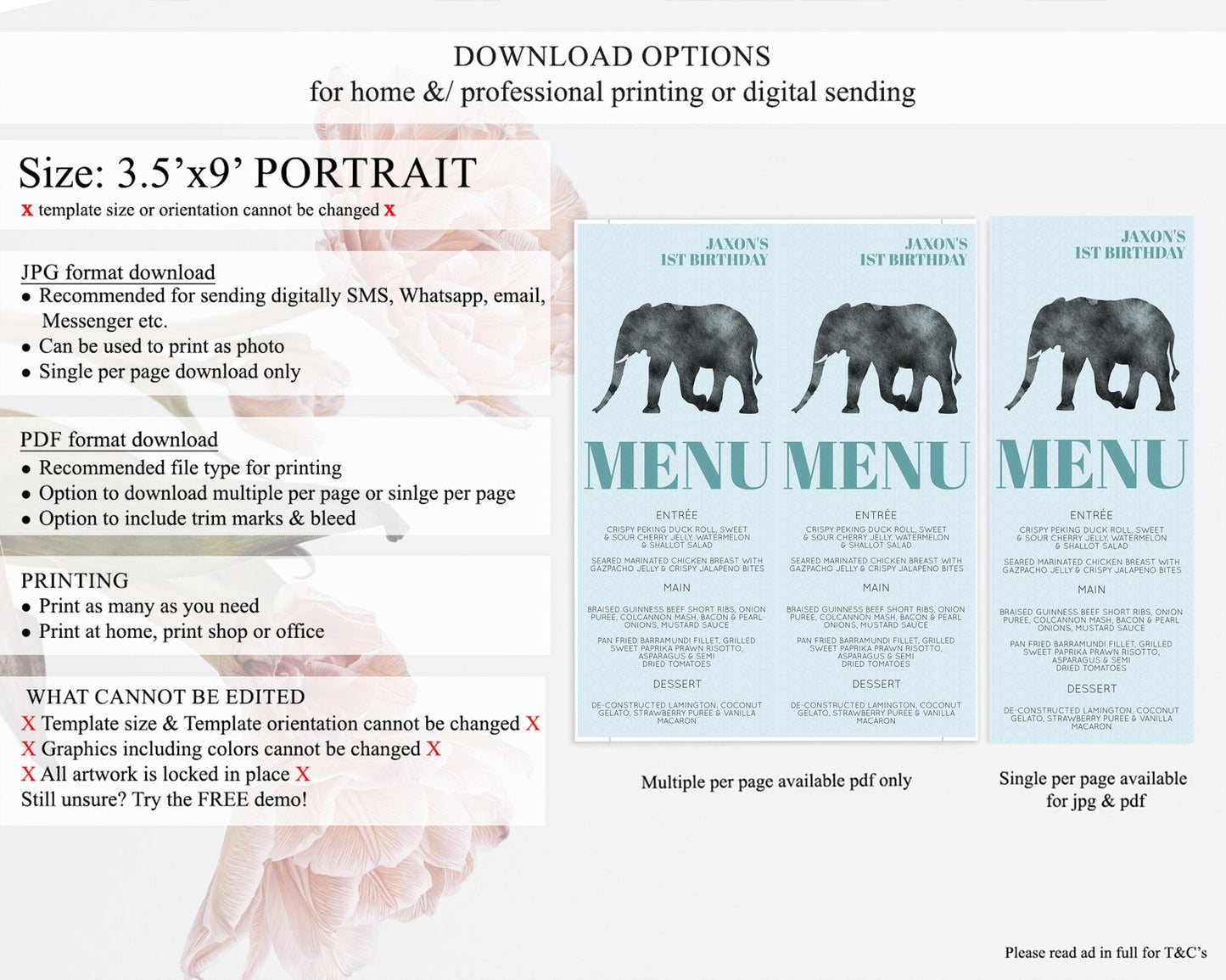 Elephant Menu Elephant Menu Template Elephant Safari Zoo Table Decor Elephant Dinner Dessert Menu Elephant Party Food Menu D10802