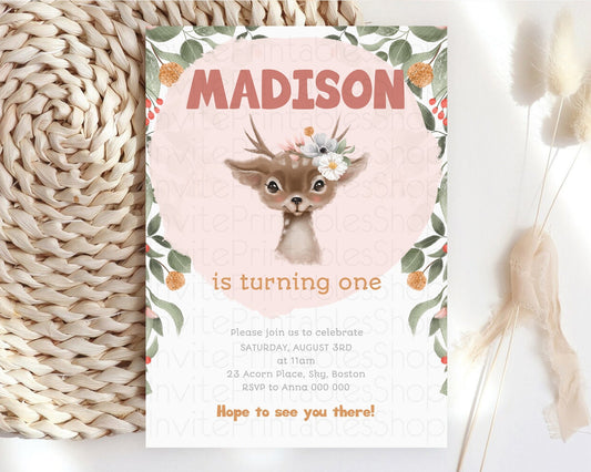 Editable Fawn Birthday Invitation Deer Birthday Invitation Enchanted Forest