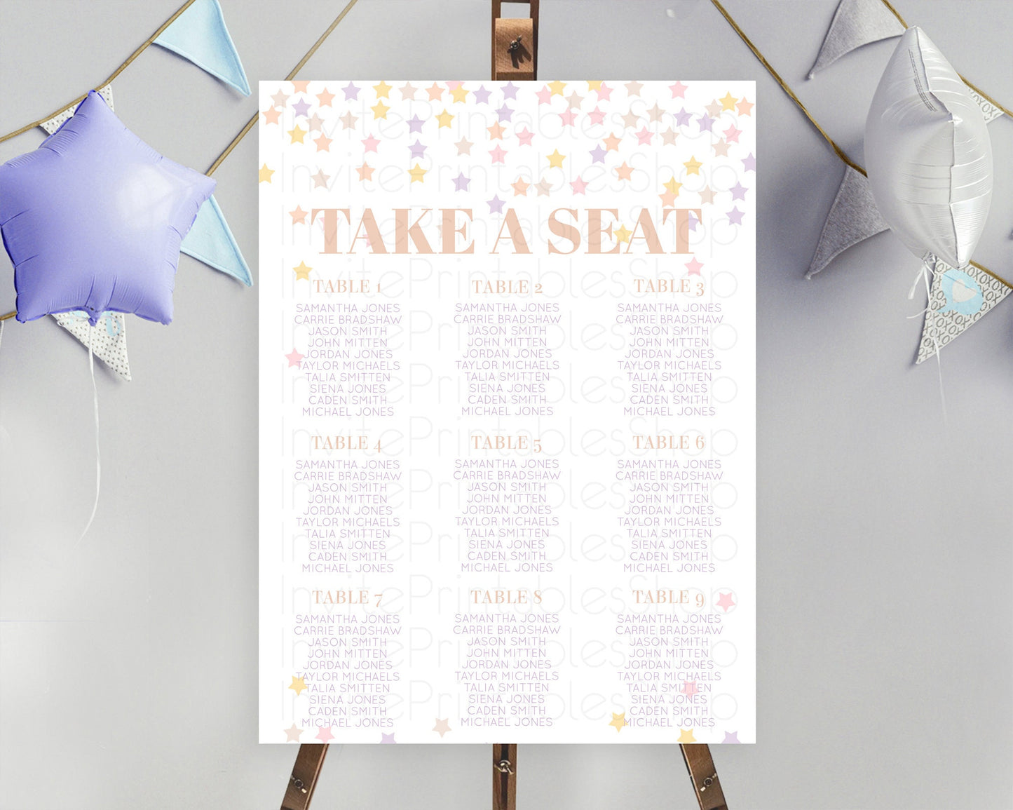 Star Seating Chart Pastel Stars Seating Chart Shooting Star Sprinkle Stars Rainbow Colorful Confetti Twinkle Little Star Decor D10810