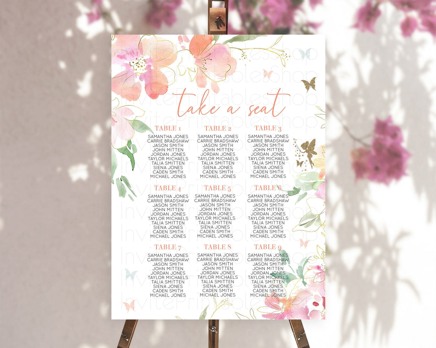 Fairy Seating Chart Pastel Fairy Seating Chart Fairy Tea Party Fairy Garden Seating Sign Enchanted Garden Floral Butterfly Decor D10934