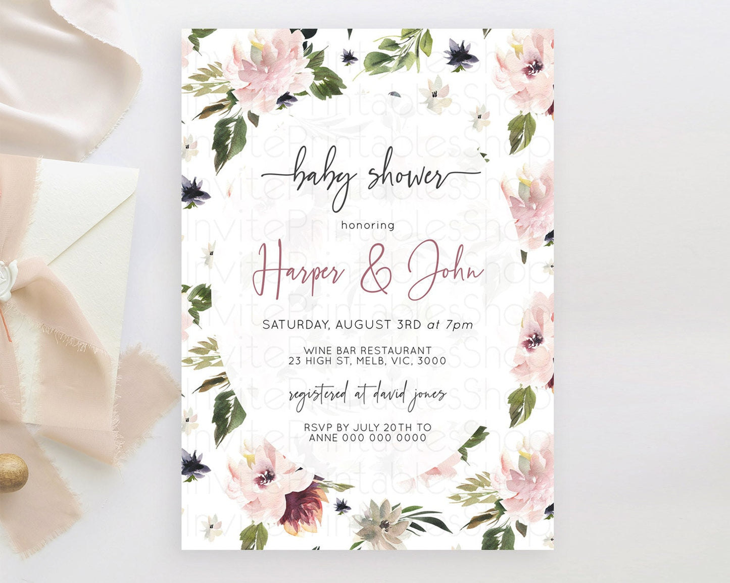 Editable Wildflower Baby Shower Invitation Secret Garden Baby Shower Invitat