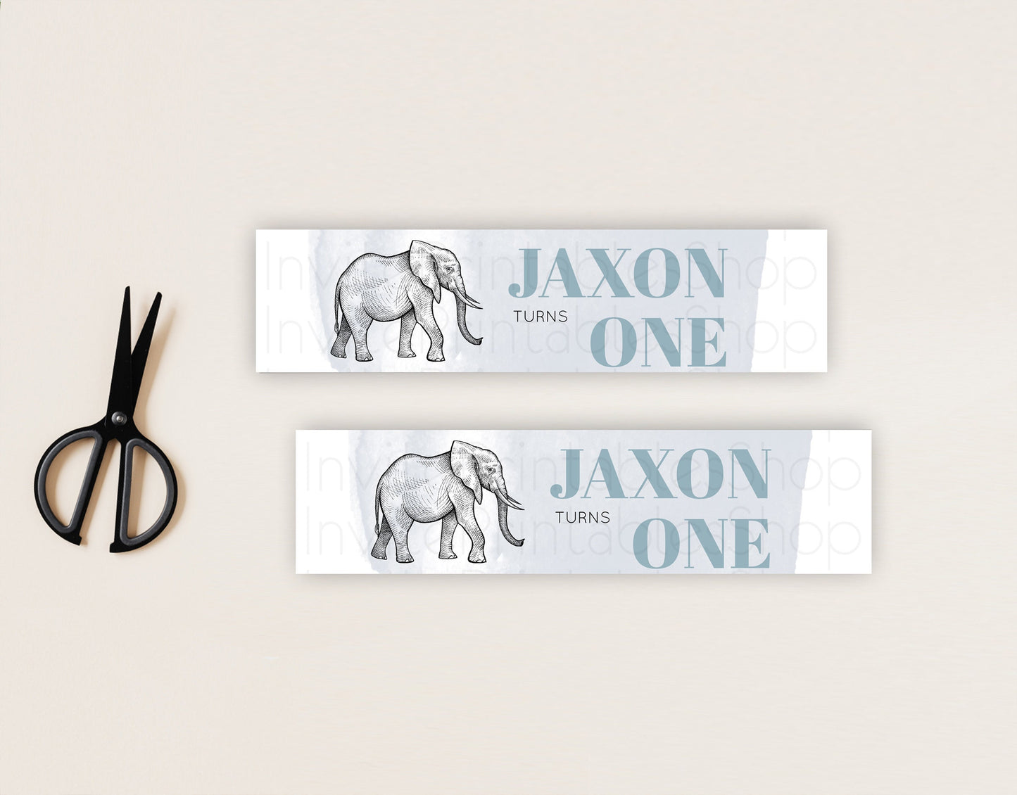 Elephant Water Label Template Elephant Safari Adventure Party Decor Dried Palm Fern Zoo Birthday Baptism Baby Shower Bridal Shower D10811