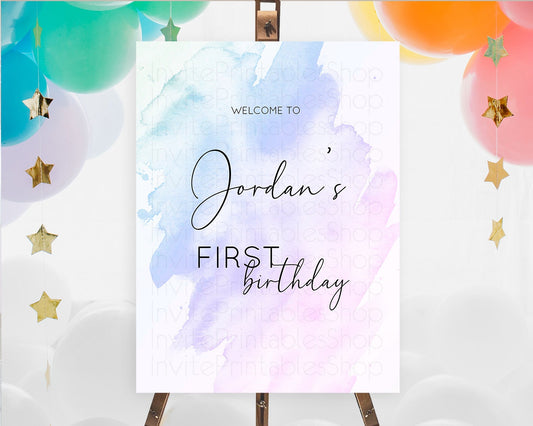 Purple Welcome Sign Purple Watercolor Welcome Board Pastel Purple Party Décor Watercolor Welcome Poster First Birthday Welcome Sign D10165