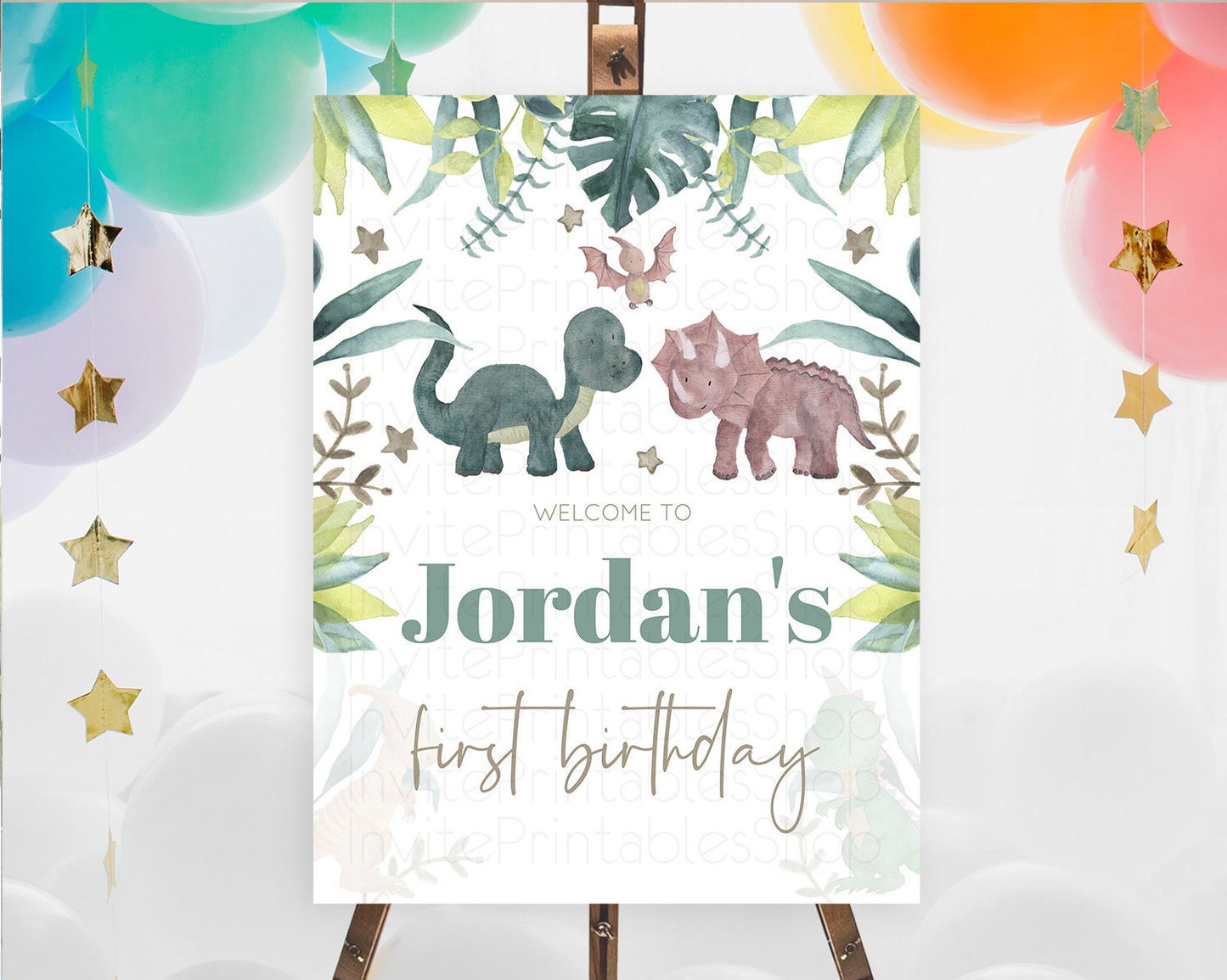 Dinosaur Welcome Sign Dinosaur Volcano Welcome Poster Dino Watercolor Volcano T-Rex Raptor Jurassic First Birthday Welcome Sign D10597