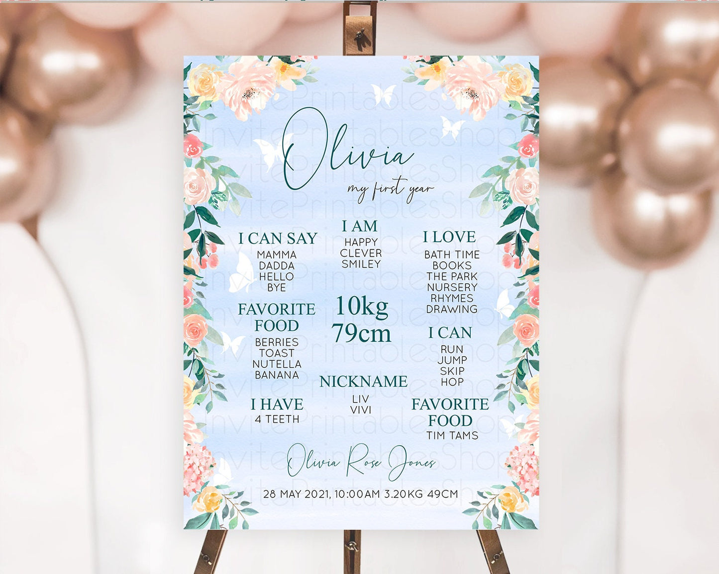 Secret Garden Milestone Board Wildflower First Birthday Milestone Poster Pastel Flowers Milestone Boho Wildflower 1st Birthday Sign D10337