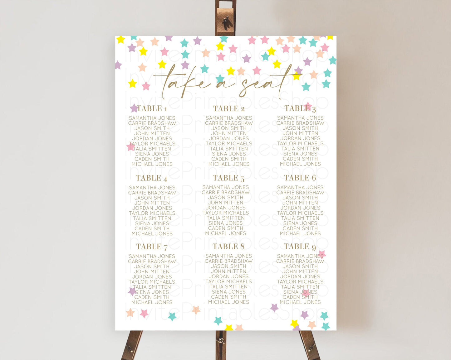 Star Seating Chart Pastel Stars Seating Chart Shooting Star Sprinkle Stars Rainbow Colorful Confetti Twinkle Little Star Decor D10601