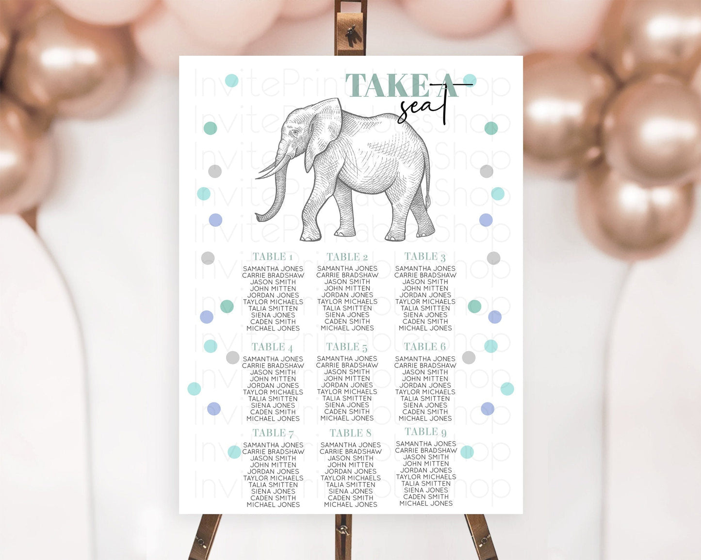 Elephant Seating Chart Elephant Seating Sign Elephant Party Safari Adventure Elephant Take A Seat Elephant Decor Zoo Fern Palm Leaf D10859