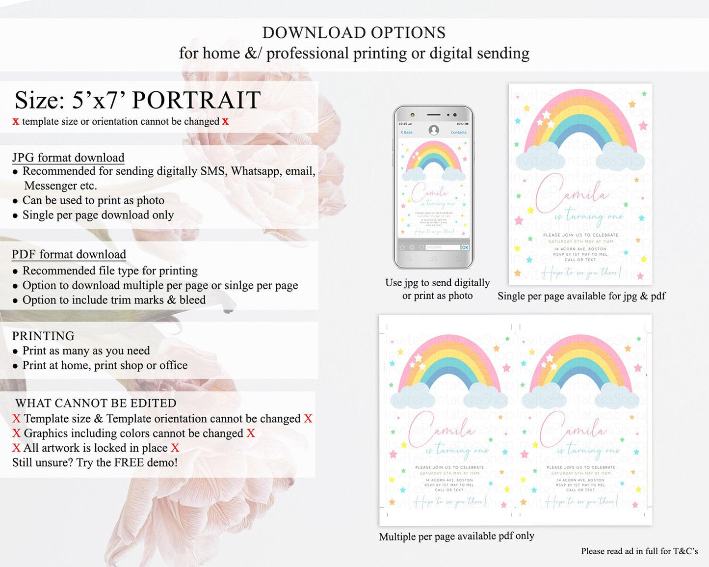 Pastel Rainbow Birthday Invitation Pastel Rainbow Invitation Rainbow Invitation Pastel Invitation Boho Rainbow 1st First Birthday D11023