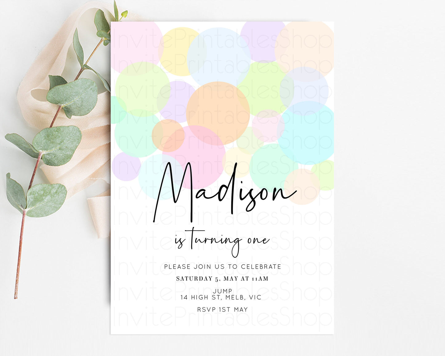 Bubbles Birthday Invitation Rainbow Confetti Invite Pastel Sprinkles Invite Pastel Colorful Art Fun Simple Birthday Invite 1st 2nd 3rd 208