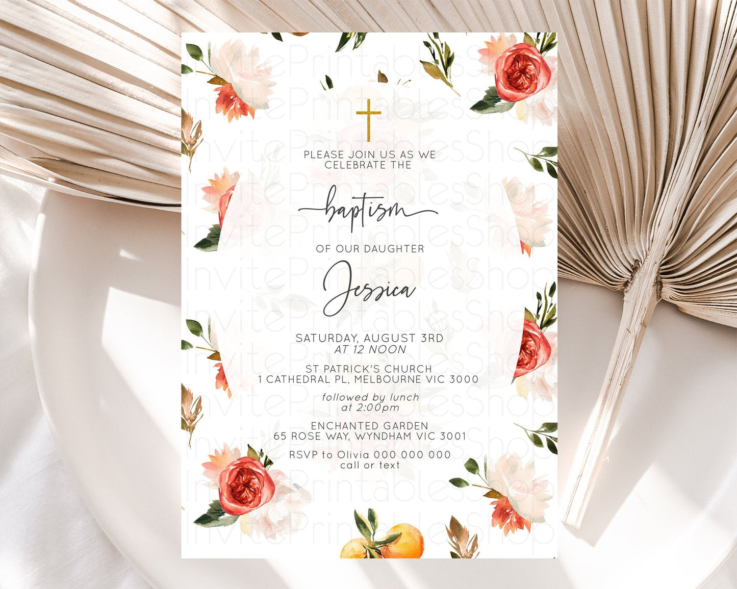 Secret Garden Baptism Invitation Wildflower Baptism Birthday Invite Pastel Flowers Christening Invite Enchanted Garden Boho Floral D10540
