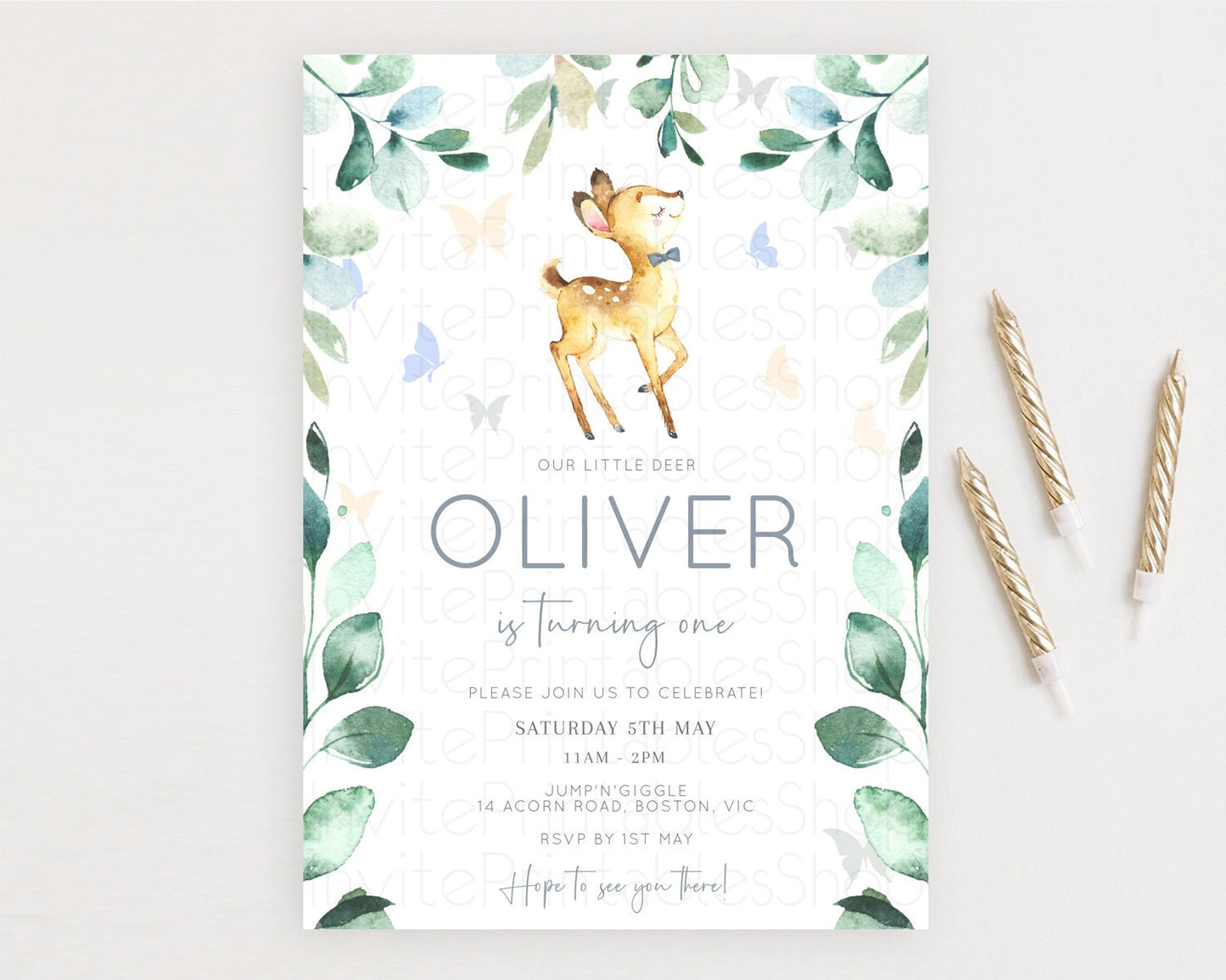 Editable Fawn Birthday Invitation Deer Birthday Invitation Enchanted Forest