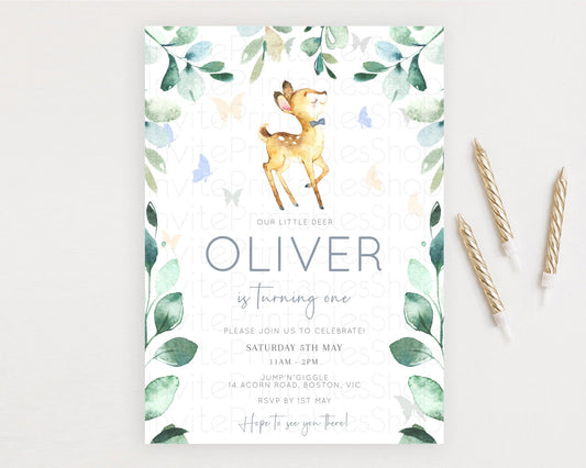 Editable Fawn Birthday Invitation Deer Birthday Invitation Enchanted Forest