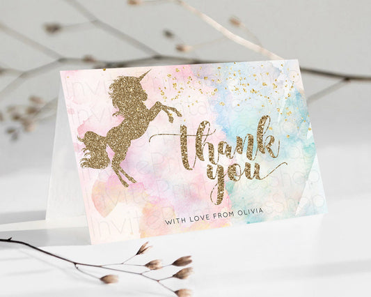 Unicorn Rainbow Thank You Card Pastel Unicorn Thank You Magical Ombre Unicorn Birthday Thank You Colorful Watercolor Teacher Card D10953