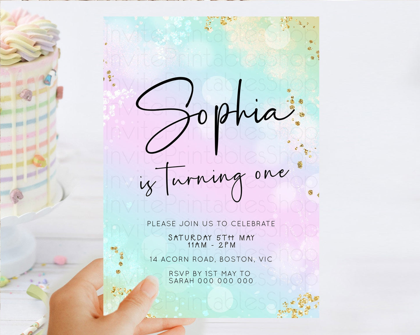 Editable Pastel Birthday Invitation Ombre Watercolor Birthday Invitation Gli