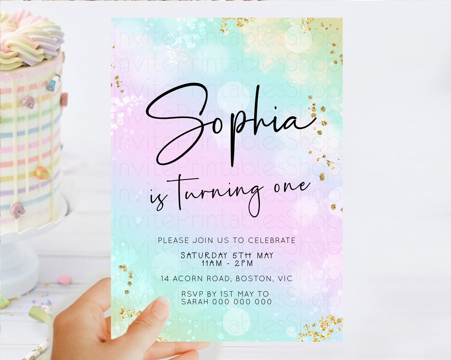 Editable Pastel Birthday Invitation Ombre Watercolor Birthday Invitation Gli