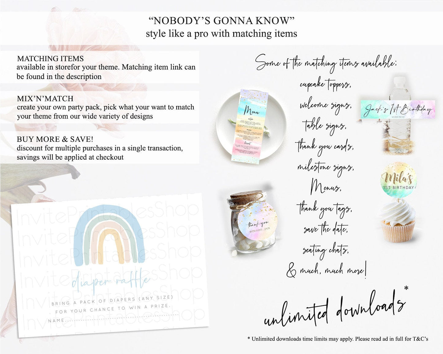 Pastel Rainbow Diaper Raffle Card Boho Rainbow Diaper Insert Boho Rainbow Diaper Ticket Pastel Watercolor Baby Shower Raffle Game D10200