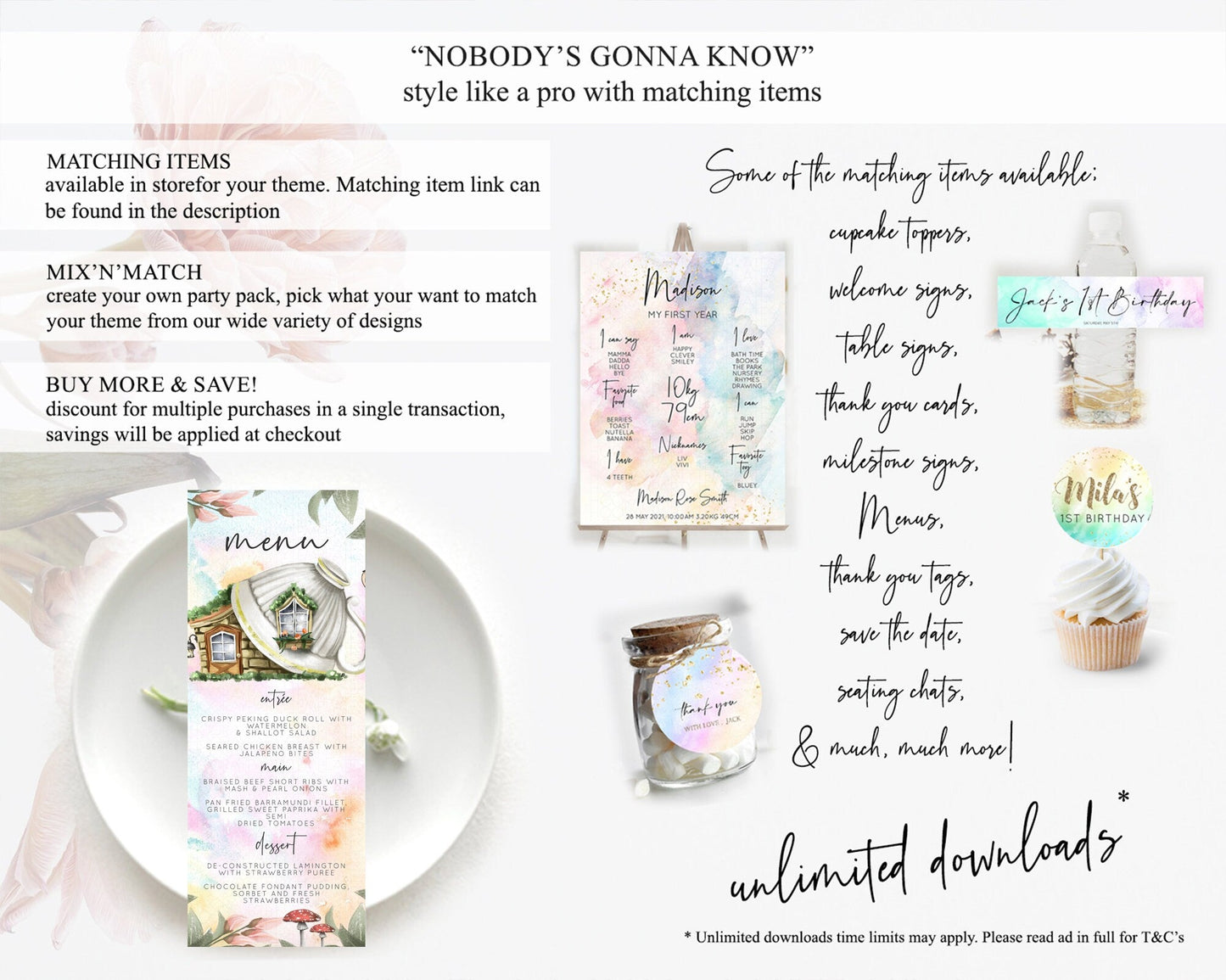 Fairy Menu Fairy Menu Template Enchanted Garden Pastel Floral Butterfly Table Decor Fairy Secret Garden Dinner Dessert Food Menu D10555