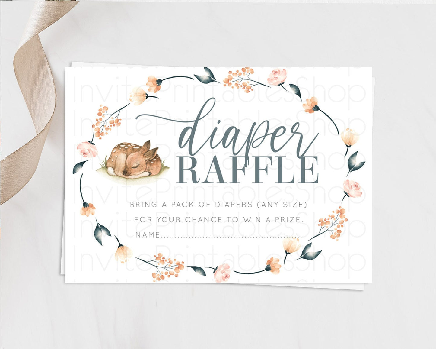 Fawn Diaper Raffle Card Deer Diaper Insert Floral Deer Diaper Ticket Enchanted Forest Butterfly Pastel Baby Shower Raffle Game D10790