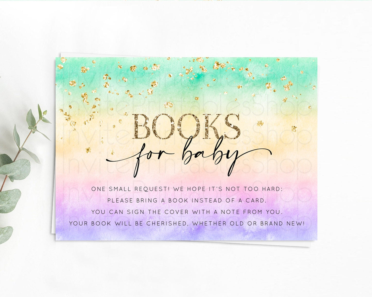 Pastel Books For Baby Card Pastel Rainbow Book Insert Colorful Ombre Watercolor Book Card Confetti Glitter Baby Book Poem Request D10481