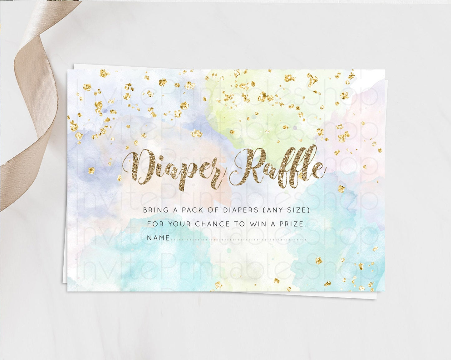 Pastel Diaper Raffle Card Pastel Rainbow Diaper Raffle Insert Colorful Ombre Watercolor Diaper Ticket Confetti Glitter Raffle Game D10614