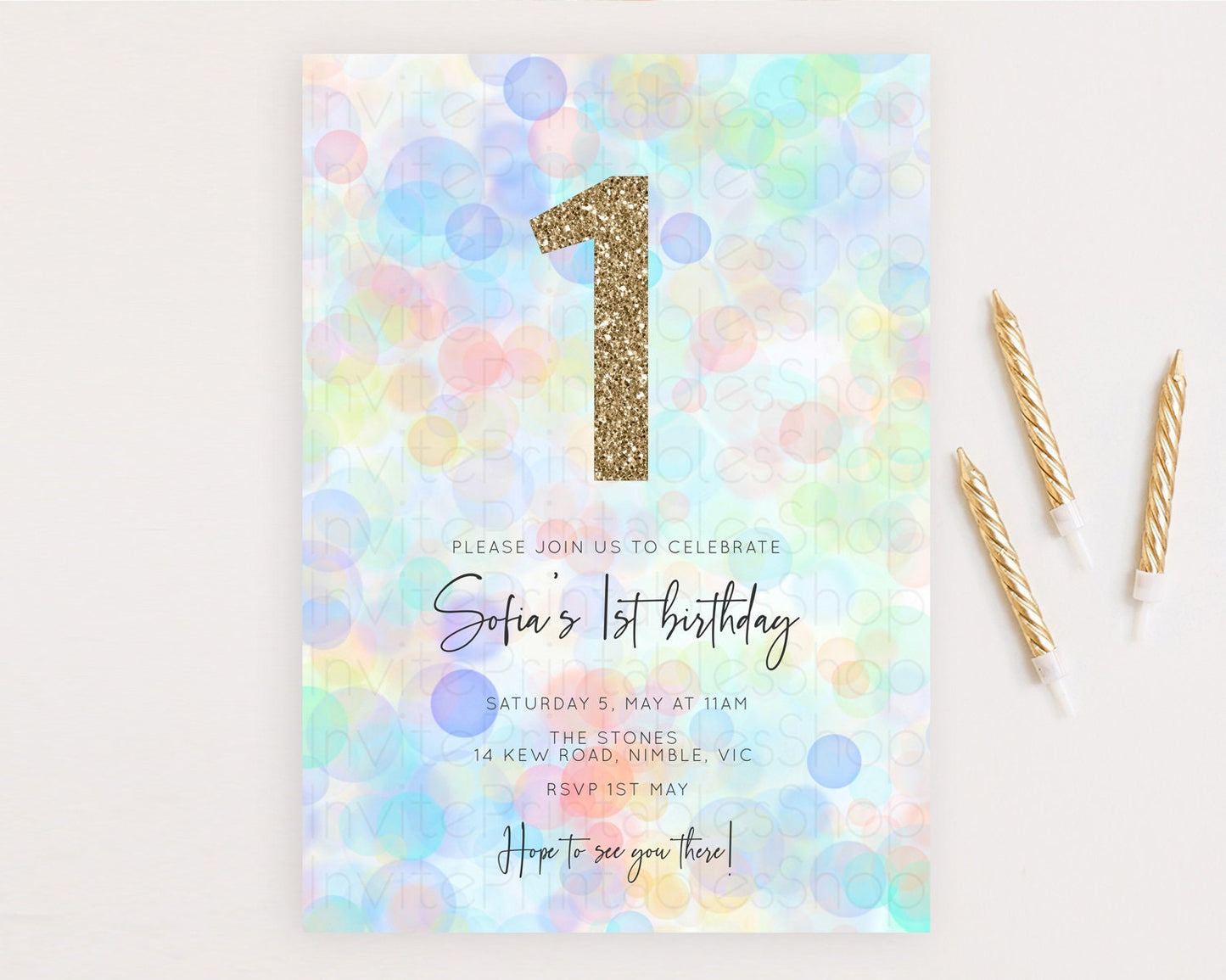 Pastel Birthday Invitation Bath Bomb Party Invitation Pastel Bubbles Invitation Watercolour Invitation 3rd 2nd 1st First Birthday D10444