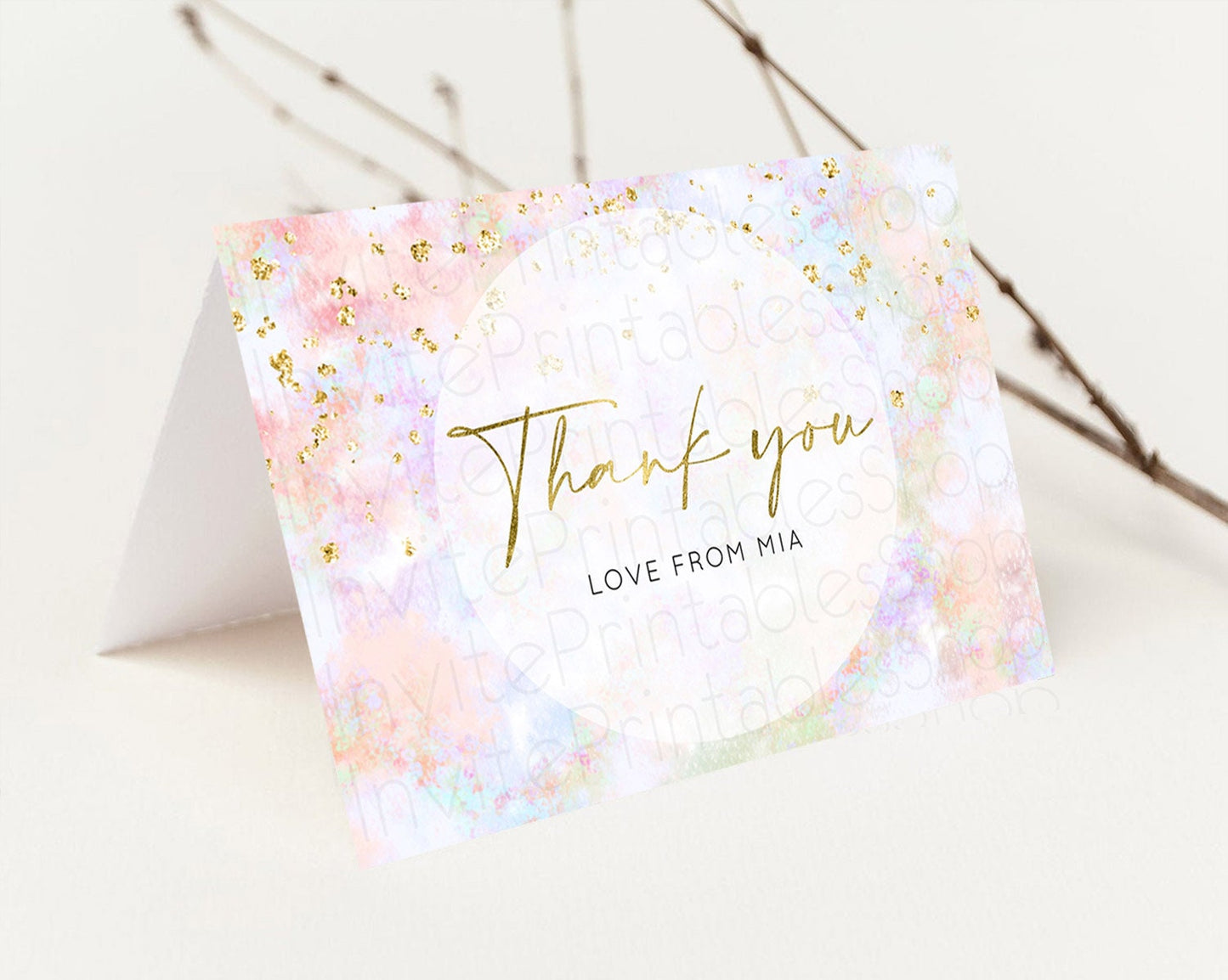 Pastel Thank You Rainbow Thank You Card Colorful Pastel Birthday Thank You Card Confetti Watercolor Pastel Teacher Thank You Cards D10649