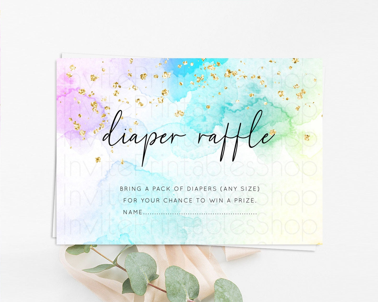 Pastel Diaper Raffle Card Pastel Rainbow Diaper Raffle Insert Colorful Ombre Watercolor Diaper Ticket Confetti Glitter Raffle Game D10771