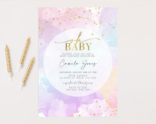 Editable Pastel Baby Shower Invitation Rainbow Baby Shower Invitation Waterc