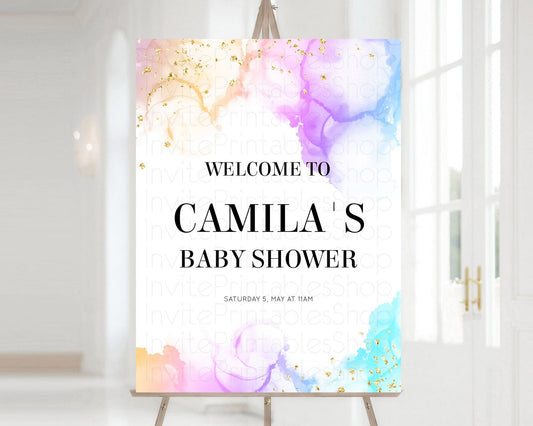 Editable Pastel Baby Shower Welcome Sign Pastel Rainbow Welcome Sign Colorfu