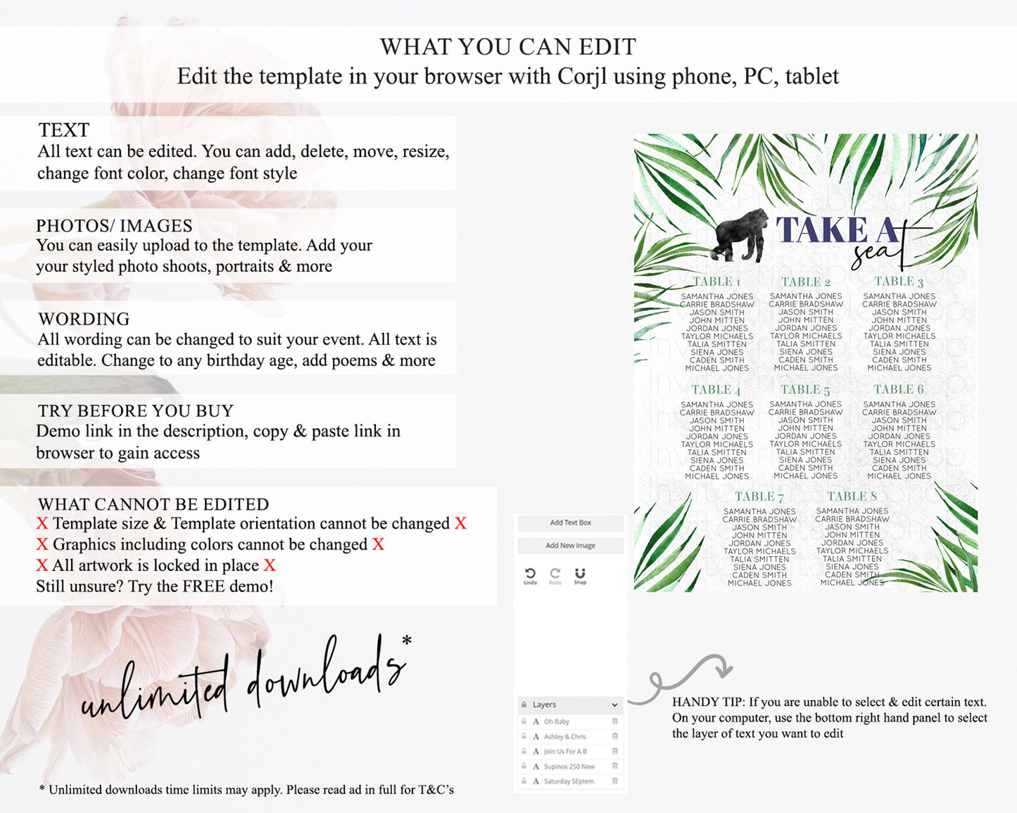 Gorilla Seating Chart Jungle Gorilla Seating Sign Gorilla Party Décor Gorilla Jungle Adventure Zoo Green Palm Leaf Fern Take A Seat D10840