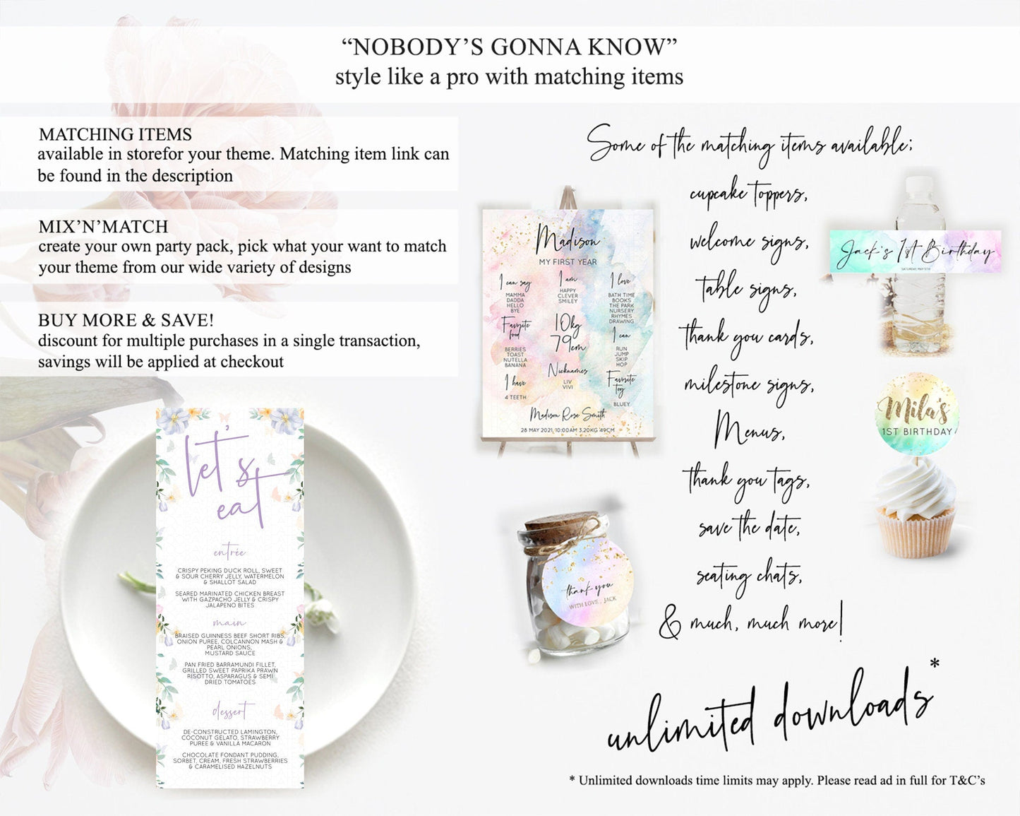 Secret Garden Menu Wildflower Menu Template Pastel Flower Garden Table Decor Boho Floral Dinner Dessert Floral Party Food Menu D10472