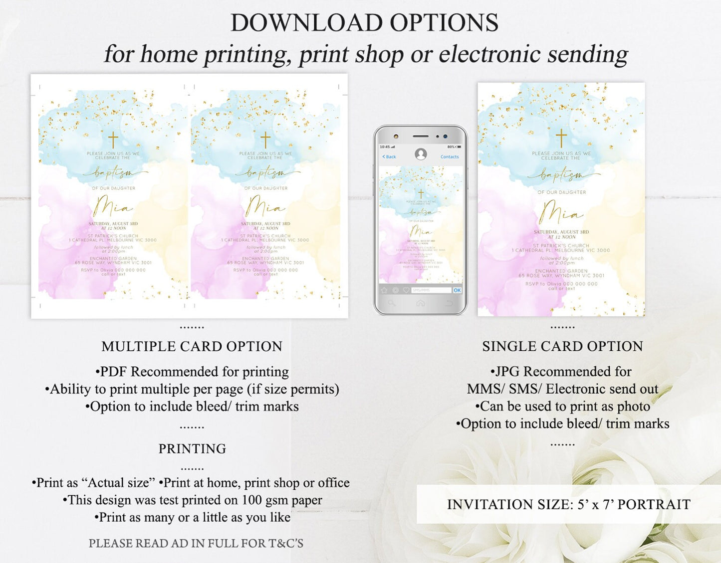 Rainbow Baptism invitation Pastel Rainbow Christening Invite Ombre Watercolor Invite Gold Glitter Sprinkle Splash Cross Religious 190V2